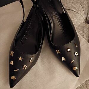 KARL LAGERFELD EMBELLISHED  KITTEN HEEL SLINGBACKS  SIZE 10 NWOT